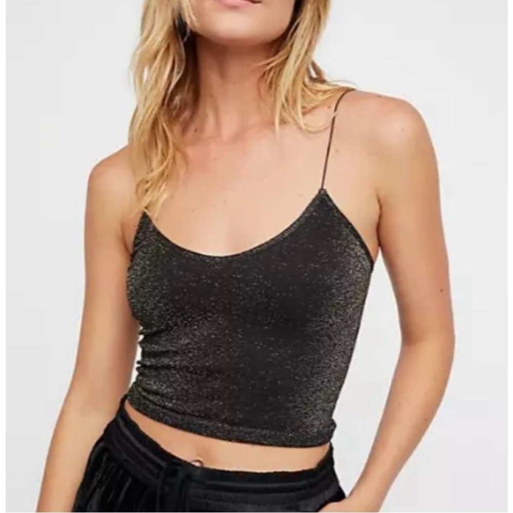 Free People Intimately Women's Skinny Strap Seamless Brami Crop Top Black Gold